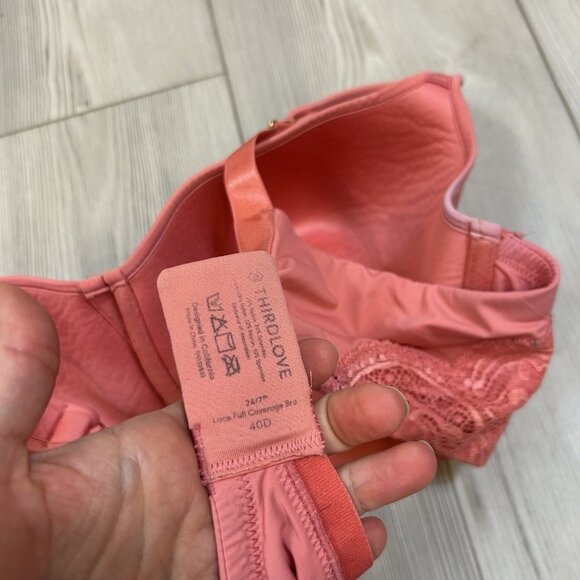 Thirdlove 24/7 lace full coverage bra peach coral 40D Underwire - Picture 6 of 7